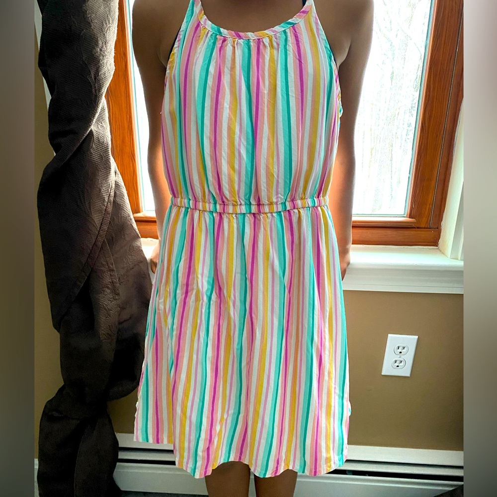 Strappy stripey midi-summer dress